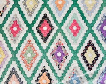 アンティーク ヴィンテージ 20世紀 パッチワーク ダイヤモンド キルト