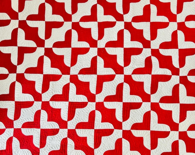 Featured listing image: Snowball Flower Variation Antique Quilt; Circa 1860s-1880s; vintage quilt; handmade quilt; cottagecore; hand quilted; hand-stitched