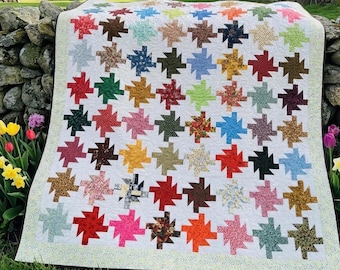 Edredón moderno de estrellas teseladas 2012 – Telas de retazos brillantes – Acolchado a máquina de brazo largo – 80" x 91"