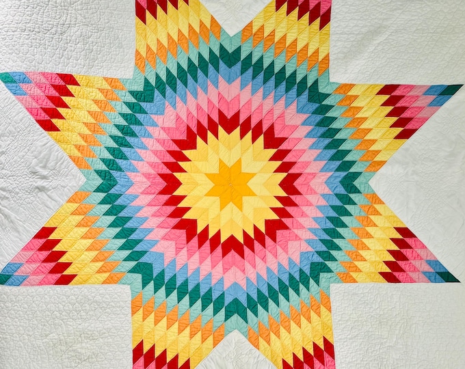 Featured listing image: Lone Star or Star of Bethlehem Antique Quilt, circa 1920s, handmade quilt, hand quilted; vintage quilt; cottagecore