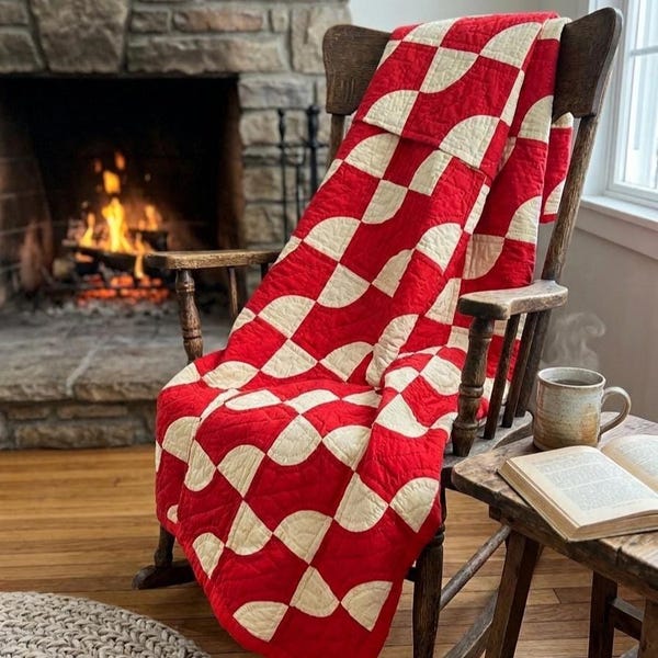 Vintage 1940s Grandmother’s Favorite Quilt – Red & Yellow – Hand Quilted – 66” x 82”