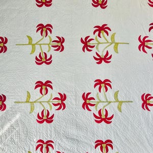 Antieke kerstster quilt met bloemenrand; circa 1870-1890, antieke quilt; met de hand gestikte quilt; cottagecore, 90 x 92 inch