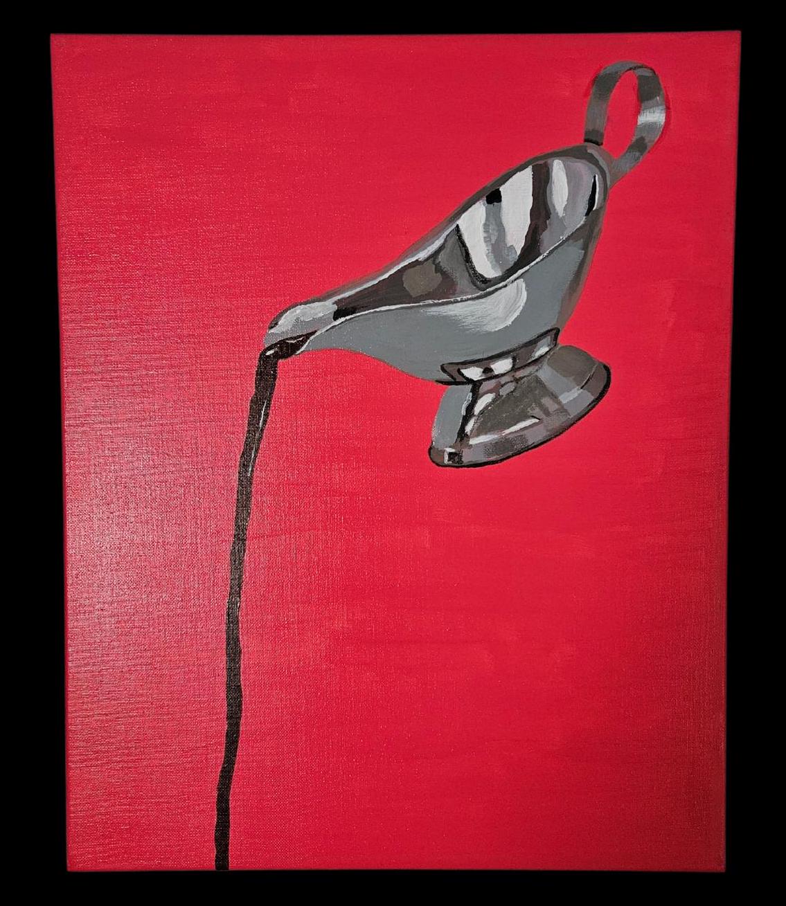 Modern Gravy Boat Painting - Bold Acrylic Original Artwork with Red Background - Unique Kitchen Canvas Art