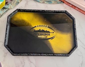 Steelers Fan Tray, Black & Gold Resin Decorative Tray, Pittsburgh Football Gift, Fan Cave Decor