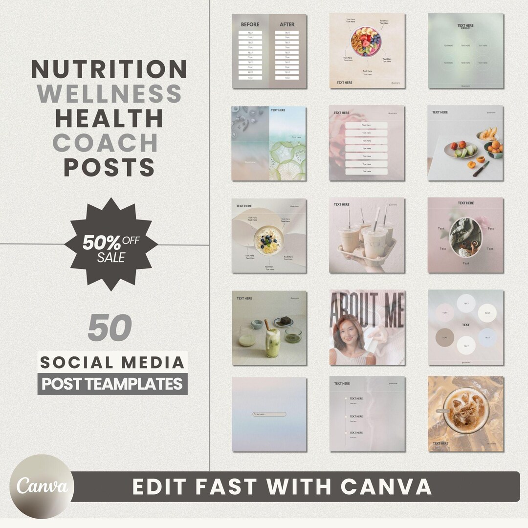 Wellness Coach Instagram Post Templates, Health & Nutrition (canva, PDF ...