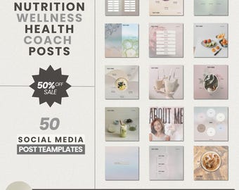 Wellness Coach Instagram Post Templates, Health & Nutrition (Canva, PDF) Square Feminine Posts