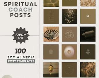 100 Social Media Templates for Coaches | Canva Posts - Easy To Edit (PDF) Gold Brown