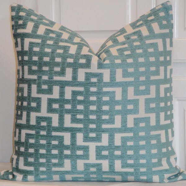 Decorative Pillow Cover - Capri Blue - Trellis Pillow - Lattice - Geometric - Teal Chenille