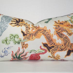 Chinoiserie Dragon Tiger Pillow Cover - Oriental Accent Cushion (15 x 25)