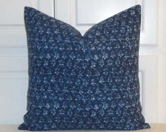 DOUBLE SIDED - Decorative Pillow Cover - Small scale floral print - Indigo blue toss pillow - sofa cushion cover