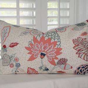 Both Sides - Duralee Tilton and Fenwick&#39;s collection - Decorative Pillow Cover - Red - Coral - Navy - Cushion