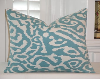 DOUBLE-SIDED - Decorative Pillow Cover - IKAT Animal Print - Blue Turquoise - Sofa Pillow - Cushion Cover