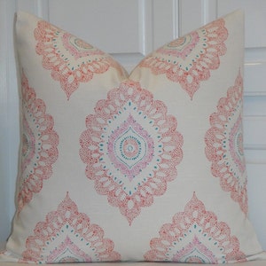 Decorative Pillow Cover - Medallion in Coral Orchid Turquoise - Accent Pillow - Throw Pillow - Geometric - Toss Pillow
