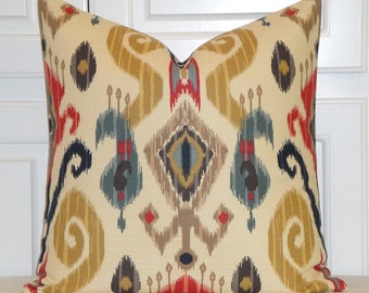 BOTH SIDES - Decorative Pillow Cover - Red - Teal - Orange - Navy - Brown - IKAT - Cushion Cover - Sofa Pillow