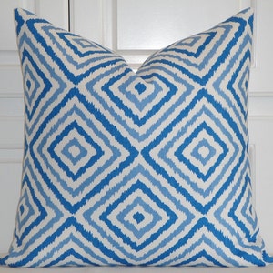 KRAVET - Blue and White Decorative Pillow Cover - Diamond Geometric Pillow - Jonathan Adler fabric on the front only