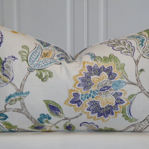 DOUBLE SIDED - Decorative Pillow Cover - Floral - Jacobean - Accent Pillow - Yellow - Teal - Green - Bed Pillow