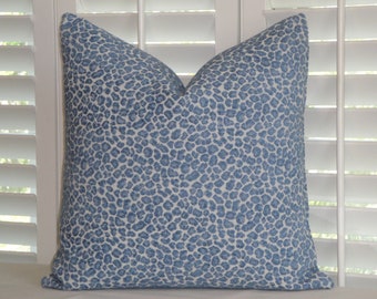 DOUBLE SIDED - Decorative Pillow Cover - Blue cheetah Cover - Animal Design in Azure - Cheetah Soft Chenille accent pillow cover