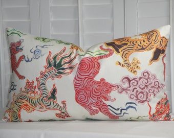 Chinoiserie Decorative Pillow Cover - 15 x 25 Dragon and Tiger accent pillow cover - Dragon Cushion - Chinoiserie style bed pillow