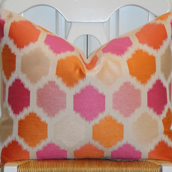 Decorative Pillow Cover - 16 x 20 - IKAT -  Accent Pillow - Throw Pillow - Geometric - Orange - Pink