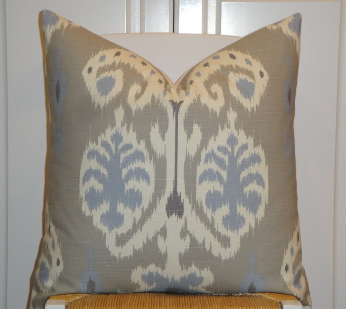 Decorative Pillow Cover IKAT Blue Grey Taupe Sofa Etsy