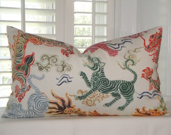 Chinoiserie Decorative Pillow Cover - 15 x 25 Dragon and Tiger accent pillow cover - Dragon Cushion - Chinoiserie style bed pillow