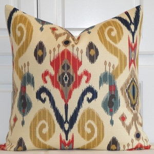 AMBOS LADOS - Funda de almohada decorativa - Rojo - Verde azulado - Naranja - Azul marino - Marrón - IKAT - Funda de cojín - Cojín de sofá