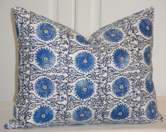 DURALEE - Decorative Pillow Cover - Floral Suzani in Navy Blue - Accent Pillow - Print on the front only