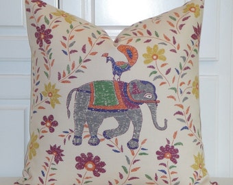 Duralee Fabric - Pillow Cover - Animal Print - Horse - Elephant -Whimsical  Accent Pillow