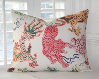 Chinoiserie Decorative Pillow Cover - Dragon and Tiger accent pillow cover - Tiger Cushion Cover - Asian Style pillow cover