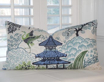 Double sided - Decorative Pillow Cover - Teahouse Garden - Chinoiserie Asian style Throw pillow