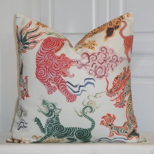 Decorative Pillow Covers - Dragon and Tiger throw pillow - Dragon Cushion - Chinoiserie Accent pillow