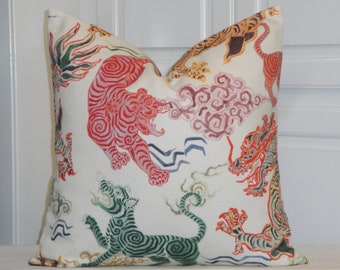 Decorative Pillow Covers - Dragon and Tiger throw pillow - Dragon Cushion - Chinoiserie Accent pillow