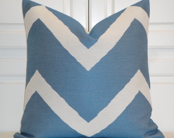 Blue Denim Chevron - Decorative Pillow Cover - IKAT Zig Zag -  Cushion - Sofa Pillow - Blue and White Pillow