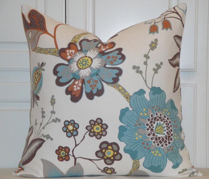 BOTH SIDES Turquoise Floral Decorative Pillow Cover Aqua Etsy