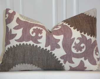 Double Sided - Decorative Pillow Cover - Suzani - Purple - Gray - Walnut Brown - Grape - Toss pillow - Accent Pillow - 11" x17.5"