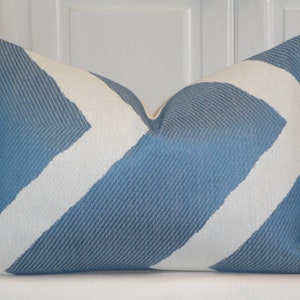 Blue Chevron - 12 x 18 Decorative Pillow Cover - IKAT Zig Zag -  Cushion - Sofa Pillow - Blue and White Pillow
