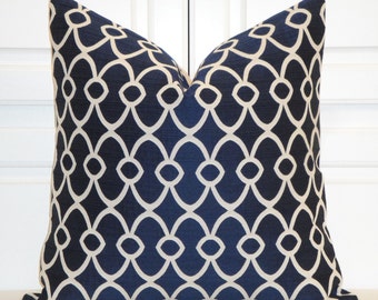 Decorative Pillow Cover -  Accent Pillow - Geometric - Lattice - Navy and Ivory - Single sided or Double sided