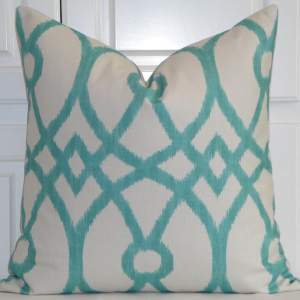 Decorative Pillow Cover - Aqua Trellis Pillow Cover - Geometric - Sofa Pillow - Cushion  - Accent Pillow - Lattice Design