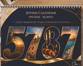 Jewish Wall Calendar 5787 (Sep 2026 - Oct 2027) with Torah Portions, Jewish Holidays, Feast Days & Rosh Chodesh