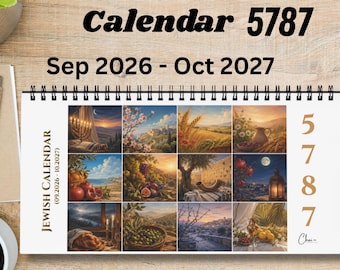 Calendario ebraico da scrivania 5787 (settembre 2026 - ottobre 2027) - Calendario ebraico con porzioni della Torah, festività ebraiche, giorni di festa e Rosh Chodesh