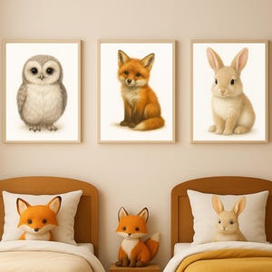 Nursery Wall Art Woodland Nursery Prints: Fox, Bunny, Owl - Neutral Animal Decor (Digital Download)
