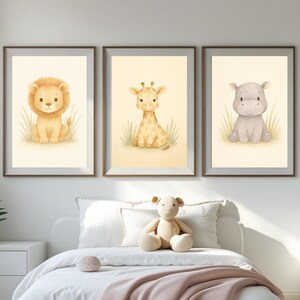 Safari Baby Animal Nursery Set Of 3 – Lion, Hippo and Giraffe Watercolour Prints | Nursery Wall Art | A4 & 8x10 Digital Download