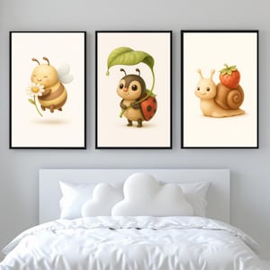 Nursery Wall Art Pastel Insect Nursery Prints: Bee, Ladybug, Snail (Digital Download)