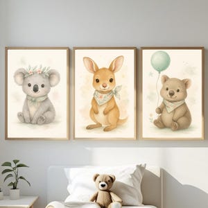 Nursery Wall Art Australian Animal Nursery Prints: Watercolor Kangaroo, Koala, Wombat (Digital Download A4/8x10&quot;)