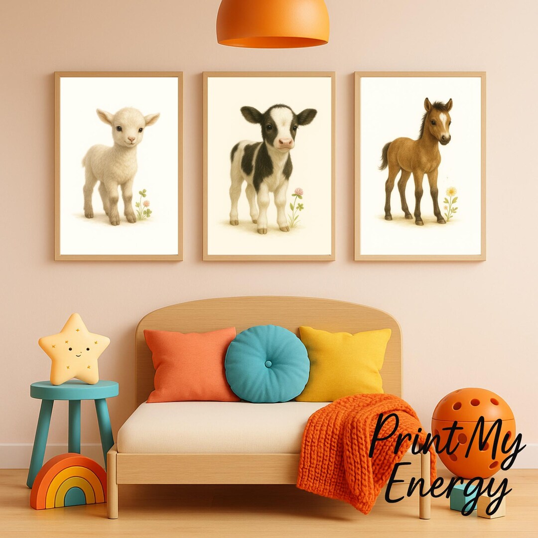 Nursery Wall Art Baby Farm Animal Prints: Calf, Foal, Lamb Nursery ...