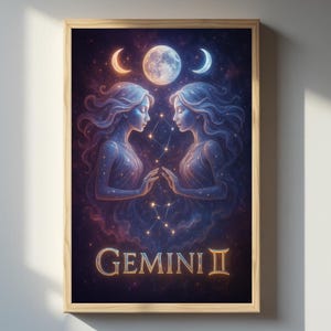 Gemini Zodiac Constellation Print: Celestial Astrology Wall Art (Digital Download A4 & 8x10&quot;)
