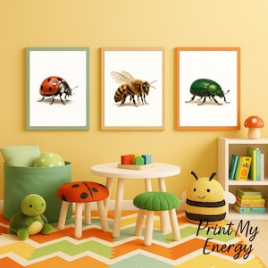 Nursery Wall Art Insect Nursery Art Prints: Ladybug, Bee, Beetle, A4 & 8x10&#39;&#39; Digital Download