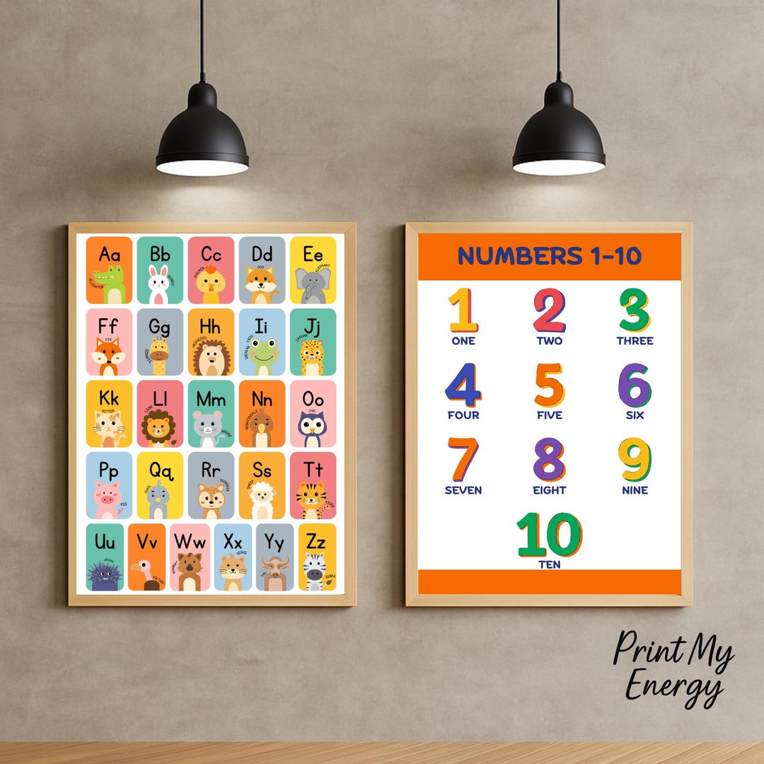 Numbers 1–10 & ABC Animal Poster Set – Colorful Kids Learning Wall Art ...