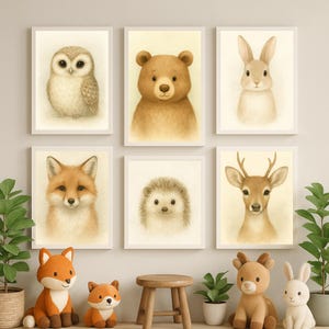 Woodland Nursery Prints | Baby Animal Wall Art | Forest Animal | Cute Woodland Creatures | Nursery Wall Art Kids Room, Digital Download