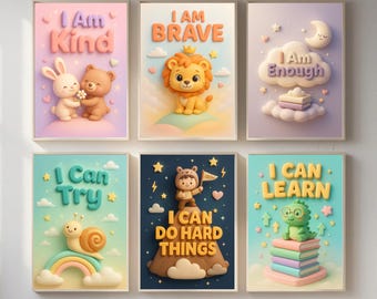Positive Affirmation Set Of 6 – 3D Pastel Animal Quotes Nursery Prints | Nursery Wall Art | A4 & 8x10 Digital Download